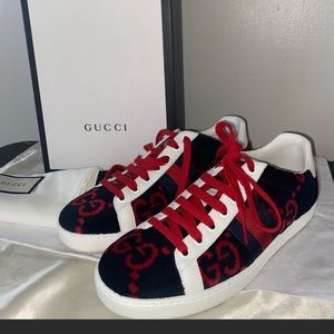 Original Gucci Ace Sneakers velvet navy and red